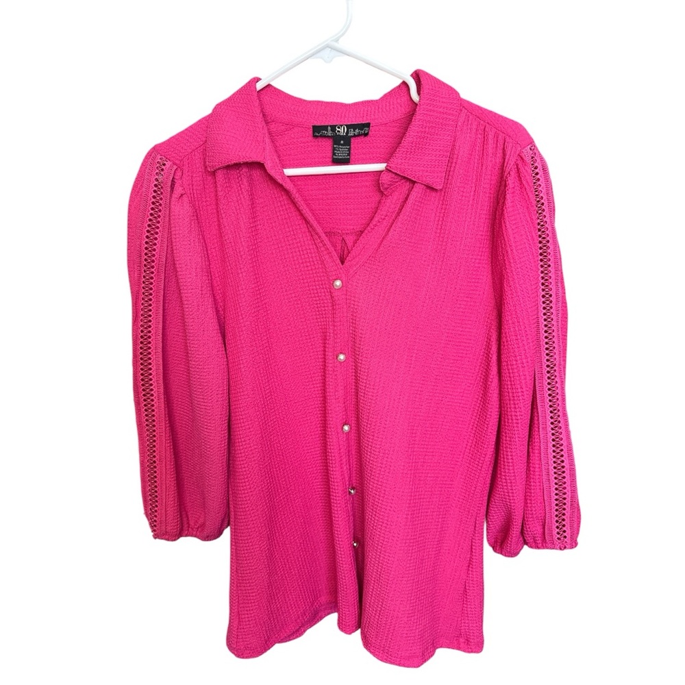 80 Park Women's Pink Button-Up Blouse Medium
